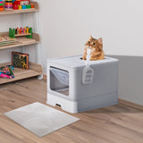 ZUN Large Enclosed Cat Litter Box with Lid Cover, Detachable Cat Toilet with Litter Scoop & Slide Out 04861288