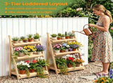 3-Tier Ladder Plant Stand, Foldable Fir Wood Flower Pot Rack with A-Shaped Reinforced Structure, 87306280