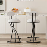 Round Print Bar Stools Set of 2 Black Metal Upholstered Chairs for Kitchen Island & Dining Rooms W1757P268901