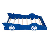 Full Size Race Car-Shaped Platform Bed with Wheels,Blue WF298788AAC