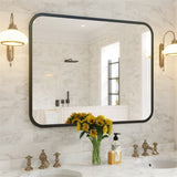 Black Bathroom Wall Mirror for Over Sink 40" 32" Rectangle Vanity Mirror with Round Corner for T3177P296179
