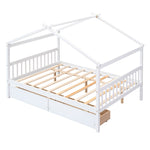 ZUN Full Size Wooden House Bed with Drawers, White 16355116