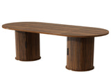 70.9" Oval Dining Table for 6 People, Fluted Cylindrical Pedestals with Roll-up Door Storage 74640654