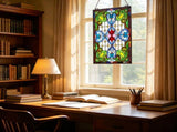 Tiffany Style Stained Glass Window Panel 17 x 29 in, Vintage Hanging Transom with Chain, for Kitchen 87357701