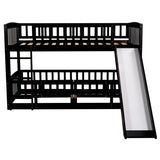 ZUN Bunk Bed with Slide,Twin Over Twin Low Bunk Bed with Fence and Ladder for Toddler Kids Teens 22571216