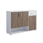 ZUN Shoe Storage Cabinet for 17 Pairs, Bedroom Cabinet with Drawer & Doors, White & Dark Taupe B107130980