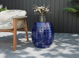 9.4" Steel Patio End Table, Round Hollow Drum Side Table, Accent Table for Indoor and Outdoor, Blue 21472305