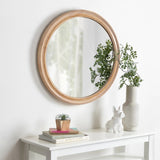 27.5 inches Round Wall Mirror for Bathroom Vanity, Wooden Farmhouse Circle Mirrors for Bedroom, W2295P339108