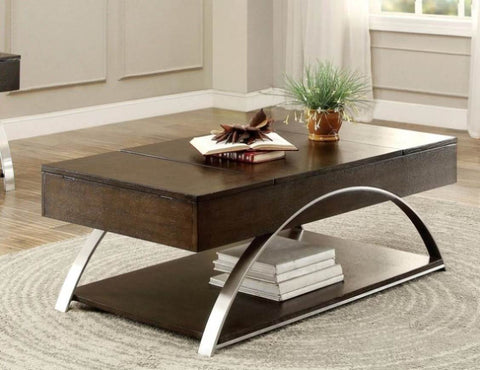 ZUN Modern Living Room Furniture 1pc Lift Top Coffee Table with Display Shelf Espresso Finish Wood B011P175369
