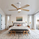 52 Inch Ceiling Fan With Dimmable LED Light 5 Solid Wood Blades Smart Remote Control Reversible DC W934P200090