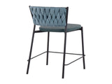 Contemporary Counter Stool in Black Metal, Green Faux Leather, and Sea Green Fabric - Set of 2 B202P221683