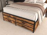 Queen Size Bed Frame with 8 Storage Drawers, LED Headboard with Charging Station, Metal Platform Bed W2129P269875