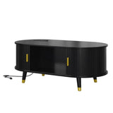 42.5"W Wooden Oval Fluted Coffee with Charging Station, Mid-Century Center N721P297572B