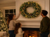 36" Snow-Tipped Pinecone Wreath, 200 PVC Tips, 70 Warm White LEDs with 8 Modes, Battery Box 34216235