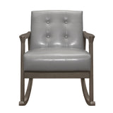 ZUN 1pc Rocking Chair Gray Faux Leather Upholstery Button Tufted Solid Wood Furniture B011P271934