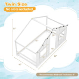 Twin-Size Kids House White Floor Bed- 82"x42"x51" Size, LED Light Strip for Cozy 73789275
