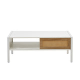 ZUN 40.16" Rattan Coffee table, sliding door for storage, metal legs, Modern table for living room , W1265121740