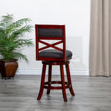 30" Bar Height X-Back Swivel Stool, Stool, Cherry Finish, Charcoal Fabric Seat B04660711