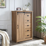 ZUN 5 Drawers Dresser w/Sliding Barn Door, Farmhouse Modern Tall Dresser 5 Chest of Drawers, Storage W2275P206614