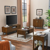Mid Century Modern Fluted Coffee Table with Storage Sliding Door & Solid Leg, Vintage Farmhouse W1801P195680