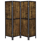 Antique Nutmeg and Black 4-Panel Folding Screen B062P153650