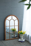 ZUN 34x54.3" Large Arched Accent Mirror with Brown Frame with Decorative Window Look Classic W2078124336