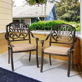 ZUN Set of 2 Cast Aluminum Patio Dining Chairs with Cushions, Stackable Outdoor Bistro Chairs for 96662218