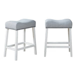 ZUN CoCo Upholstered Counter Height Stools - Saddle Seat, White-Washed Finish, Gray Fabric, Set of 2 T2574P164808