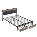 ZUN Queen Size Metal Platform Bed Frame with upholstery storage function Headboard and USB LINER and W311133402