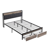 Queen Size Metal Platform Bed Frame with upholstery storage function Headboard and USB LINER and W311133402