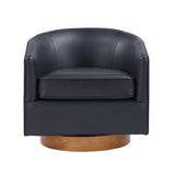 Maisy Midnight Blue Faux Leather Wood Base Barrel Swivel Chair B050P322574