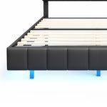 ZUN Queen Size Floating Bed Frame with LED Lights and USB Charging,Modern Upholstered Platform LED Bed WF308894AAB