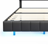 ZUN Queen Size Floating Bed Frame with LED Lights and USB Charging,Modern Upholstered Platform LED Bed WF308894AAB