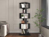 360&deg Rotating 6-Tier Black Bookshelf with Stable Anti-Tip Base, Tall Floor Standing Bookcase & W409P167479