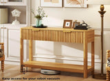 Mid-Century Modern Fluted Console Table with 2 Drawers & Open Shelf, Oak Finish Narrow Entryway W2557P515569