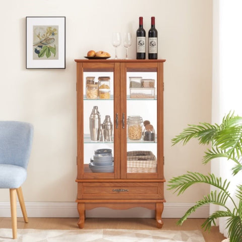 ZUN Lighted Glass Cabinet Glass Wine Cabinet Curio Display Cabinet with Adjustable Glass Shelves 2 Doors W2275P178824