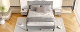 Queen Size Modern Platform Bed Frame with Upholstered Headboard & Wooden Slats - No Box Spring W2889P272590