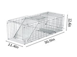 32" Live Animal Cage Trap, Heavy Duty Folding Raccoon Trap, Humane Cat Trap with Handle, Silver 79770301