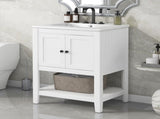 24" White Modern Sleek Bathroom Vanity Elegant Ceramic Sink with Solid Wood Frame Open Style N725P246473K