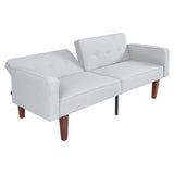 Modern Cotton Fabric Futon Sofa with Tufted Backrest, Adjustable Reclining Couch with Wood & Metal 56033481