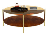 Modern Gold Round Double-Layer Coffee Table Tempered Glass Storage & Decoration 32.28-Inch W1935P457159
