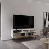 Tori 54" Wide Two-Door Cabinet Tv Stand with Pull Down doors, Three Shelves, Cable Management White B200P286940