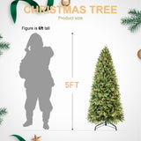 ZUN 9Ft Pre-Lit Slim Christmas Tree, Green, Fir Xmas 'Feel Real' Artificial Tree, White Lights, Metal W1773P203630