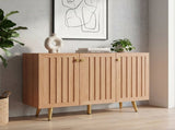 46.9" W Fluted 3-Door Sideboard Buffet Cabinet with 3 Shelves, Oak B2757P605811