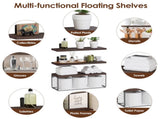 2 in 1 Floating Shelves with Storage Basket, Sturdy Paulownia Wood Wall Shelves for Bathroom Living 04949736