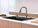 Waterfall Kitchen Sink, Stainless Steel Single Bowl in Black, Multifunctional Workstation with 22674841