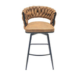 28" Technical Leather Woven Bar Stool Set of 2,Black legs Barstools No Adjustable Kitchen Island 97030525