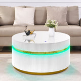 ZUN Tavita 39" Round White Coffee Table with Glass Top and LED Lights B061P253484