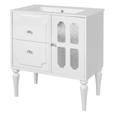 Retro Style 30'' Bathroom Vanity with Ceramic Sink Combo, Freestanding Single Vanity with 2 Drawers, N710P195635K