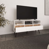 TV Stand, 3 Drawers, 3 Shelves, White / Natural Oak B097P262374